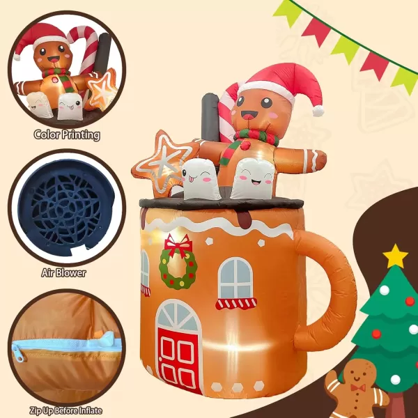 imageOurWarm 6FT Christmas Inflatable Outdoor Decoration Christmas Inflatables Gingerbread Man in Hot Cocoa Mug Christmas Yard inflatables Blow Up Christmas Decorations Outdoor for Lawn Garden Xmas Decor