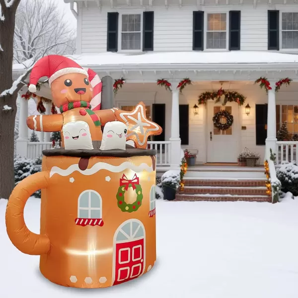 imageOurWarm 6FT Christmas Inflatable Outdoor Decoration Christmas Inflatables Gingerbread Man in Hot Cocoa Mug Christmas Yard inflatables Blow Up Christmas Decorations Outdoor for Lawn Garden Xmas Decor