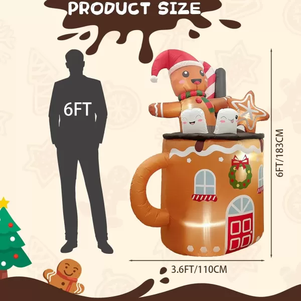 imageOurWarm 6FT Christmas Inflatable Outdoor Decoration Christmas Inflatables Gingerbread Man in Hot Cocoa Mug Christmas Yard inflatables Blow Up Christmas Decorations Outdoor for Lawn Garden Xmas Decor