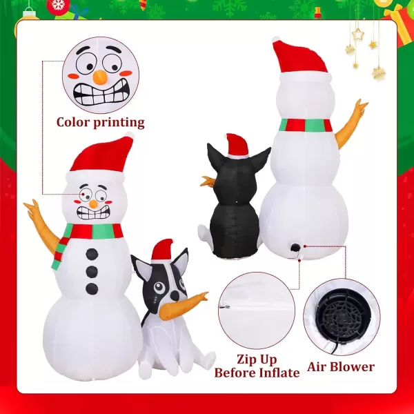 imageOurWarm 6FT Christmas Inflatable Outdoor Decoration Funny Christmas Blow Up Snowman and Dog with Builtin LED Lights ampamp Blower Cute Xmas Inflatables for Front Yard Lawn Patio Christmas Party Decor