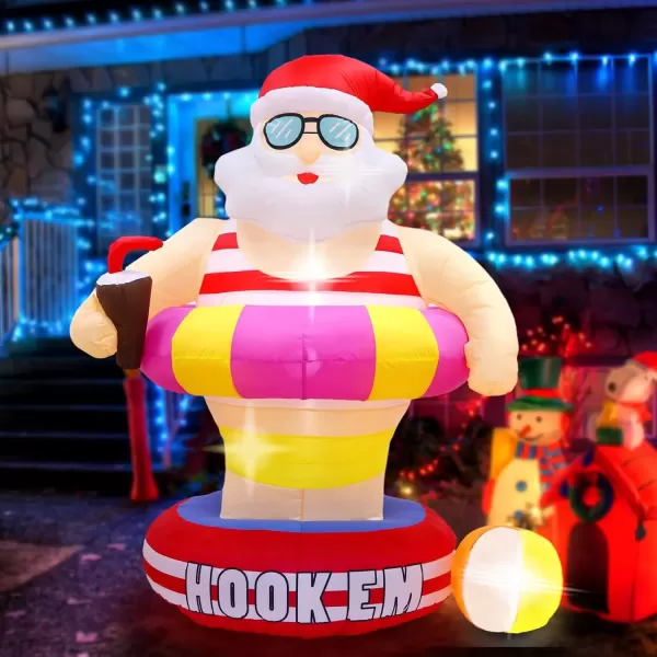 imageOurWarm 6FT Christmas Inflatables Outdoor Decorations Hawaii Beach Pool Santa Christmas Inflatable Yard Decorations with LED Lights Xmas Blow up for Outdoor Indoor Holiday Yard Lawn DecorSanta Claus