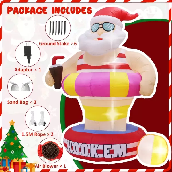 imageOurWarm 6FT Christmas Inflatables Outdoor Decorations Hawaii Beach Pool Santa Christmas Inflatable Yard Decorations with LED Lights Xmas Blow up for Outdoor Indoor Holiday Yard Lawn DecorSanta Claus