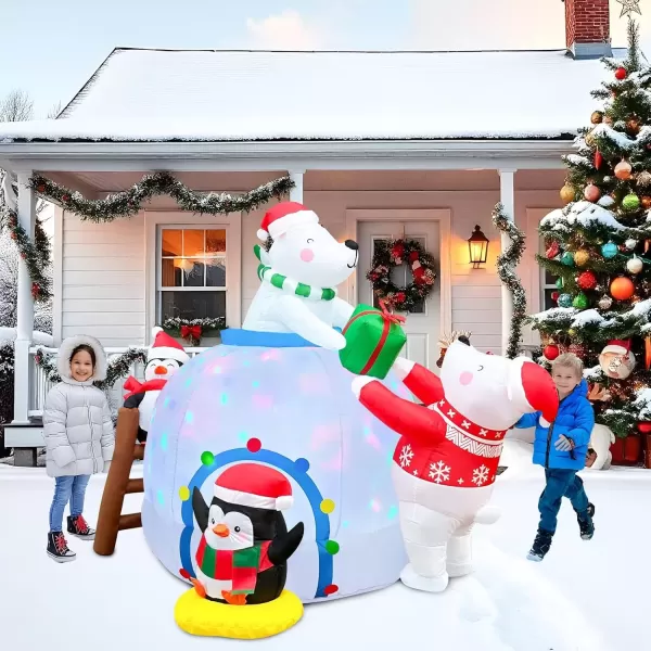 imageOurWarm 6FT Christmas Inflatables Polar Bear Family Igloo Christmas Decorations Cute Christmas Blow Ups Polar Bear Decor Builtin Rotating Colorful LED Lights for Yard Lawn Outdoor Christmas Decor