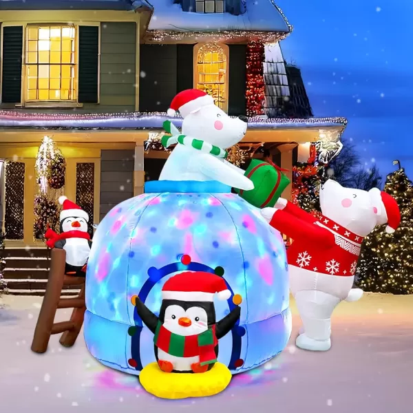 imageOurWarm 6FT Christmas Inflatables Polar Bear Family Igloo Christmas Decorations Cute Christmas Blow Ups Polar Bear Decor Builtin Rotating Colorful LED Lights for Yard Lawn Outdoor Christmas Decor
