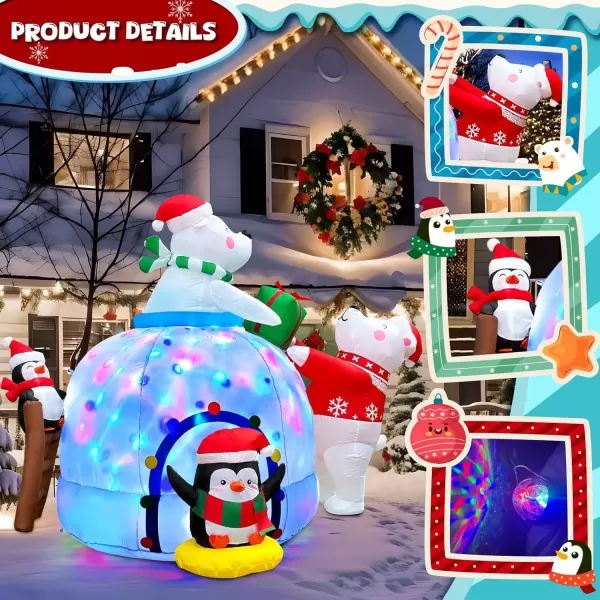 imageOurWarm 6FT Christmas Inflatables Polar Bear Family Igloo Christmas Decorations Cute Christmas Blow Ups Polar Bear Decor Builtin Rotating Colorful LED Lights for Yard Lawn Outdoor Christmas Decor