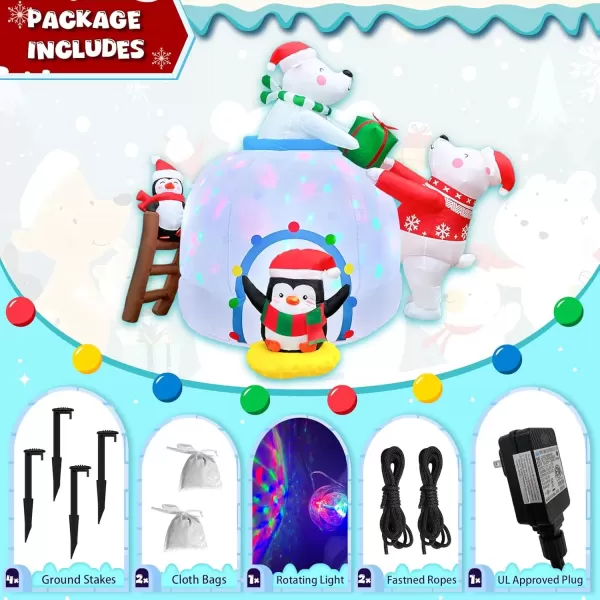 imageOurWarm 6FT Christmas Inflatables Polar Bear Family Igloo Christmas Decorations Cute Christmas Blow Ups Polar Bear Decor Builtin Rotating Colorful LED Lights for Yard Lawn Outdoor Christmas Decor