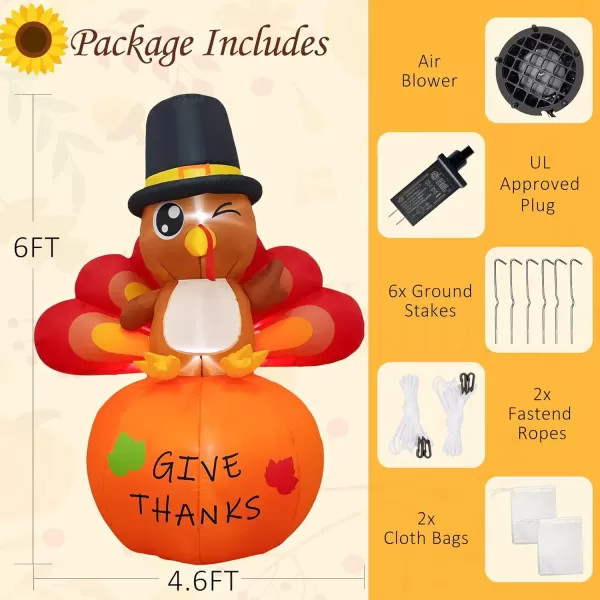 imageOurWarm 6FT Thanksgiving Inflatables Turkey Outdoor Decorations Blow Up Turkey Inflatable on Pumpkin with Builtin LEDs Happy Thanksgiving Blowups Yard Decorations for Outside Fall Garden Lawn Decor