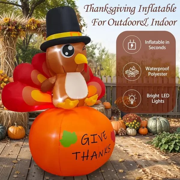 imageOurWarm 6FT Thanksgiving Inflatables Turkey Outdoor Decorations Blow Up Turkey Inflatable on Pumpkin with Builtin LEDs Happy Thanksgiving Blowups Yard Decorations for Outside Fall Garden Lawn Decor