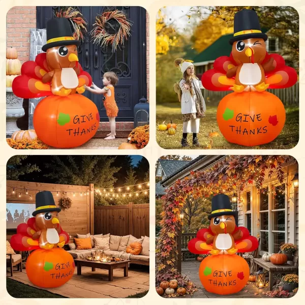 imageOurWarm 6FT Thanksgiving Inflatables Turkey Outdoor Decorations Blow Up Turkey Inflatable on Pumpkin with Builtin LEDs Happy Thanksgiving Blowups Yard Decorations for Outside Fall Garden Lawn Decor