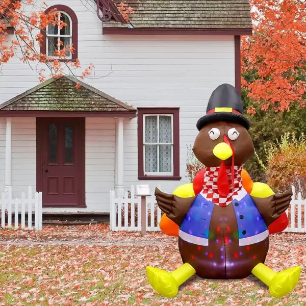 imageOurWarm 6ft Thanksgiving Inflatable Turkey Decorations Outdoor Blow Up Turkey Inflatable with Colorful Rotating LEDs for Indoor Outdoor Fall Yard Lawn Party Decor