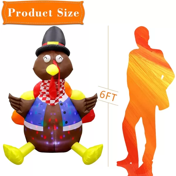 imageOurWarm 6ft Thanksgiving Inflatable Turkey Decorations Outdoor Blow Up Turkey Inflatable with Colorful Rotating LEDs for Indoor Outdoor Fall Yard Lawn Party Decor