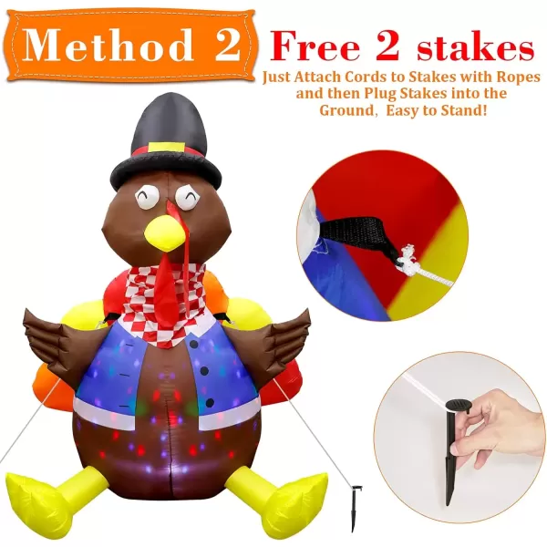 imageOurWarm 6ft Thanksgiving Inflatable Turkey Decorations Outdoor Blow Up Turkey Inflatable with Colorful Rotating LEDs for Indoor Outdoor Fall Yard Lawn Party Decor