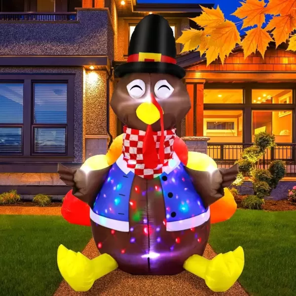 imageOurWarm 6ft Thanksgiving Inflatable Turkey Decorations Outdoor Blow Up Turkey Inflatable with Colorful Rotating LEDs for Indoor Outdoor Fall Yard Lawn Party Decor