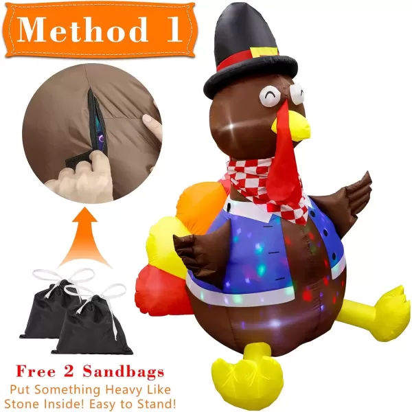 imageOurWarm 6ft Thanksgiving Inflatable Turkey Decorations Outdoor Blow Up Turkey Inflatable with Colorful Rotating LEDs for Indoor Outdoor Fall Yard Lawn Party Decor