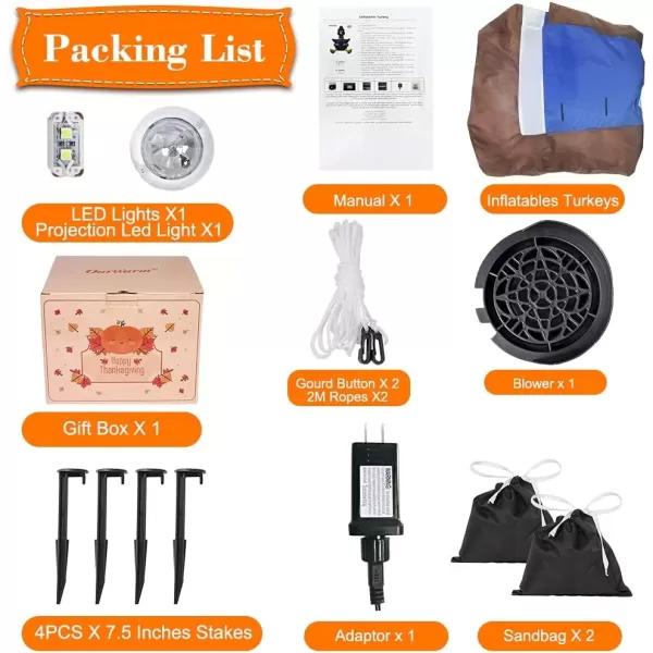 imageOurWarm 6ft Thanksgiving Inflatable Turkey Decorations Outdoor Blow Up Turkey Inflatable with Colorful Rotating LEDs for Indoor Outdoor Fall Yard Lawn Party Decor