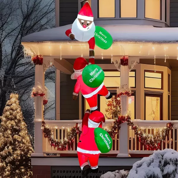 imageOurWarm 8 FT Christmas Inflatable Outdoor Decoration Climbing Black Santa Inflatable with Suction Cups Christmas Blow Ups Builtin LED Lights Inflatable Santa Claus Outdoor Decor for Windows Eaves