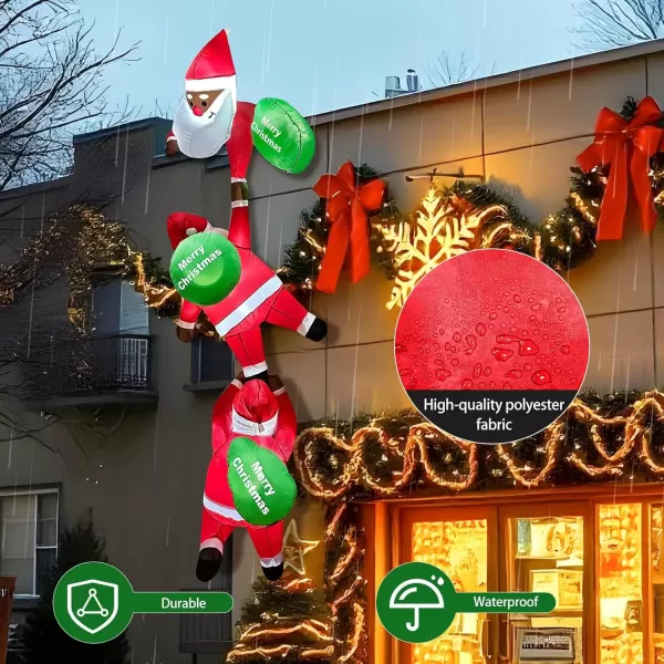 imageOurWarm 8 FT Christmas Inflatable Outdoor Decoration Climbing Black Santa Inflatable with Suction Cups Christmas Blow Ups Builtin LED Lights Inflatable Santa Claus Outdoor Decor for Windows Eaves