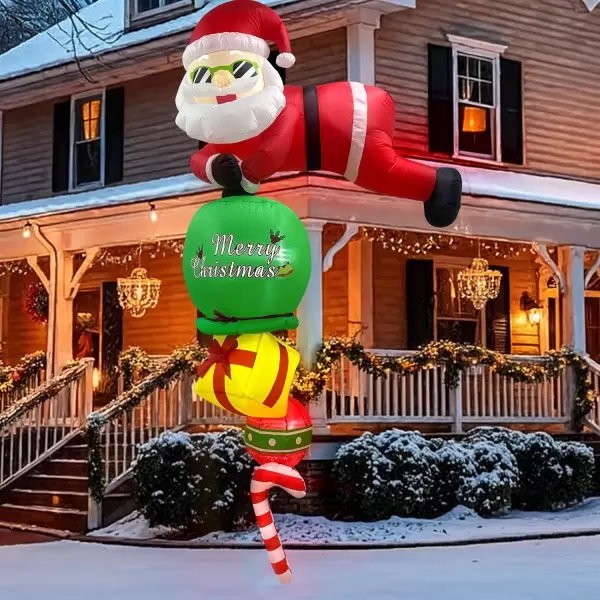 imageOurWarm 8 FT Christmas Inflatable Outdoor Decoration Hanging Inflatable Santa Claus Decor with Builtin LEDs Christmas Blow ups Xmas Decorations Outdoor for Wall Window Eaves Home Holiday Decor