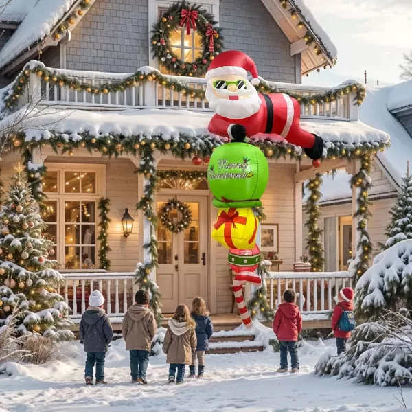 imageOurWarm 8 FT Christmas Inflatable Outdoor Decoration Hanging Inflatable Santa Claus Decor with Builtin LEDs Christmas Blow ups Xmas Decorations Outdoor for Wall Window Eaves Home Holiday Decor