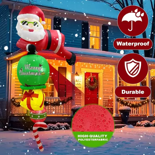 imageOurWarm 8 FT Christmas Inflatable Outdoor Decoration Hanging Inflatable Santa Claus Decor with Builtin LEDs Christmas Blow ups Xmas Decorations Outdoor for Wall Window Eaves Home Holiday Decor