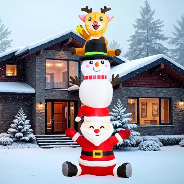 imageOurWarm 8FT Christmas Inflatable Outdoor Decoration Stacked Christmas Blow Ups Santa Reindeer ampamp Snowman Christmas Blow Up Yard Decorations with LED Lights for Outside Indoor Xmas Party Garden Lawn