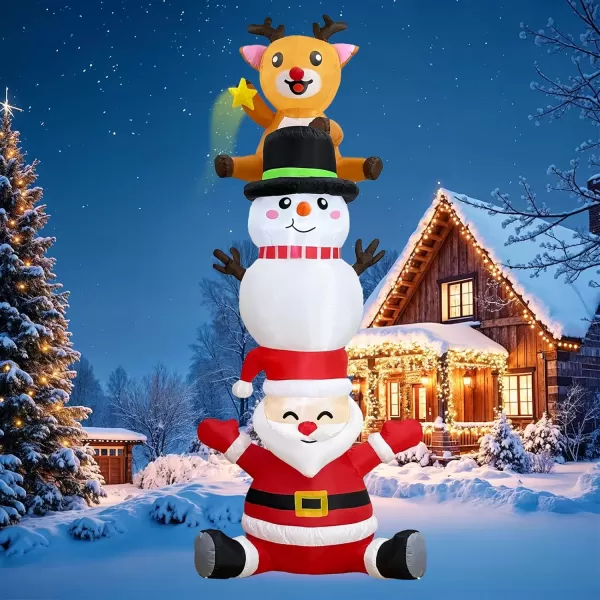 imageOurWarm 8FT Christmas Inflatable Outdoor Decoration Stacked Christmas Blow Ups Santa Reindeer ampamp Snowman Christmas Blow Up Yard Decorations with LED Lights for Outside Indoor Xmas Party Garden Lawn