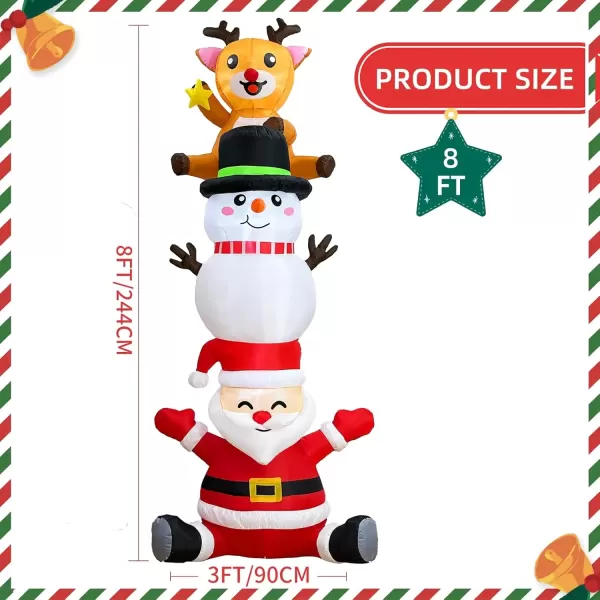 imageOurWarm 8FT Christmas Inflatable Outdoor Decoration Stacked Christmas Blow Ups Santa Reindeer ampamp Snowman Christmas Blow Up Yard Decorations with LED Lights for Outside Indoor Xmas Party Garden Lawn