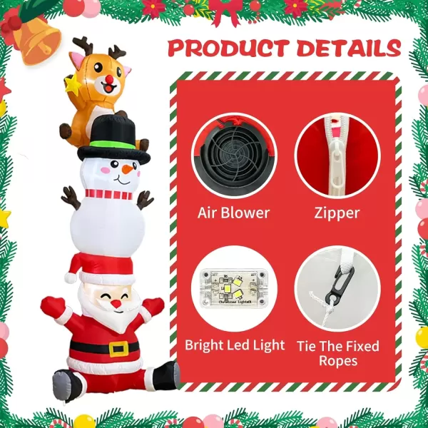 imageOurWarm 8FT Christmas Inflatable Outdoor Decoration Stacked Christmas Blow Ups Santa Reindeer ampamp Snowman Christmas Blow Up Yard Decorations with LED Lights for Outside Indoor Xmas Party Garden Lawn