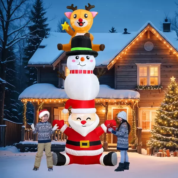 imageOurWarm 8FT Christmas Inflatable Outdoor Decoration Stacked Christmas Blow Ups Santa Reindeer ampamp Snowman Christmas Blow Up Yard Decorations with LED Lights for Outside Indoor Xmas Party Garden Lawn