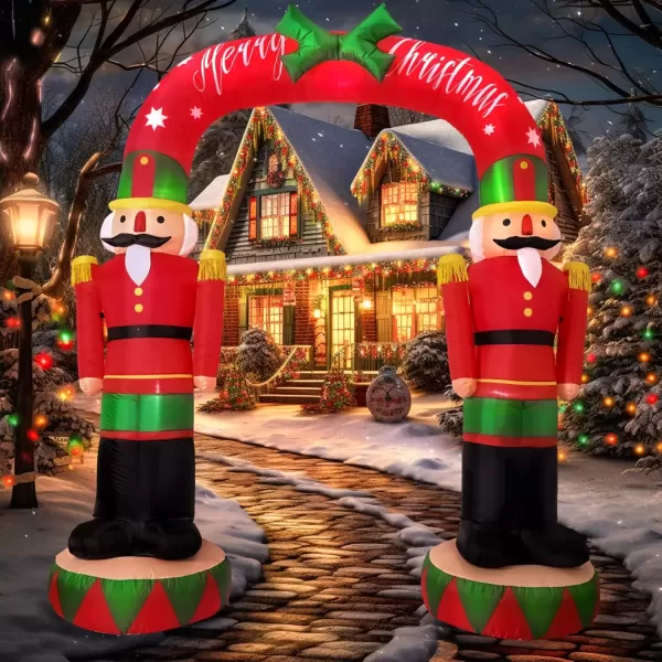 imageOurWarm 8FT Christmas Inflatables Outdoor Decorations Nutcracker Soldier Inflatable Archway Blow Up Yard Decorations with Builtin LED Lights Outdoor Yard Lawn Garden Party Holiday Xmas Decor