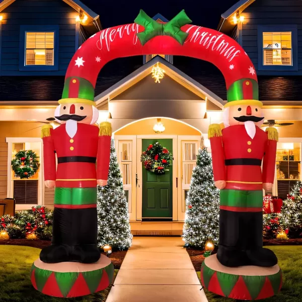 imageOurWarm 8FT Christmas Inflatables Outdoor Decorations Nutcracker Soldier Inflatable Archway Blow Up Yard Decorations with Builtin LED Lights Outdoor Yard Lawn Garden Party Holiday Xmas Decor