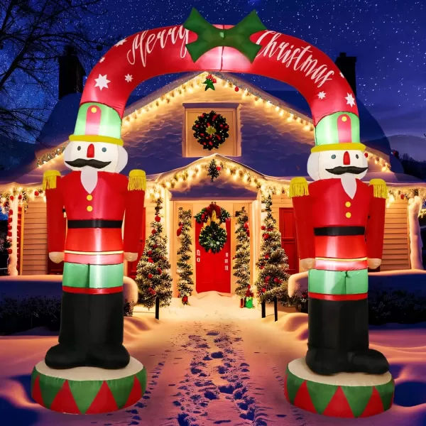 imageOurWarm 8FT Christmas Inflatables Outdoor Decorations Nutcracker Soldier Inflatable Archway Blow Up Yard Decorations with Builtin LED Lights Outdoor Yard Lawn Garden Party Holiday Xmas Decor