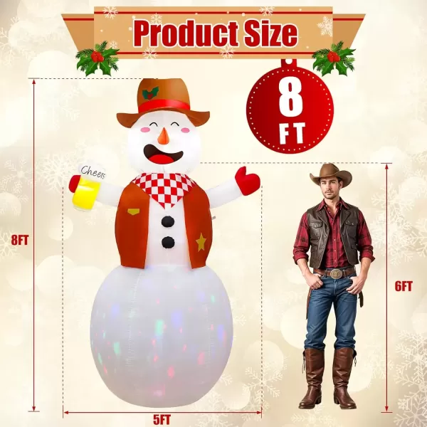 imageOurWarm 8FT Funny Christmas Inflatable Outdoor Decoration Giant Western Snowman Inflatable with Colorful Rotating LEDs Cowboy Christmas Blow Ups for Indoor Outdoor Xmas Decorations Yard Garden Decor