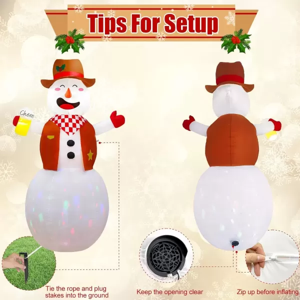imageOurWarm 8FT Funny Christmas Inflatable Outdoor Decoration Giant Western Snowman Inflatable with Colorful Rotating LEDs Cowboy Christmas Blow Ups for Indoor Outdoor Xmas Decorations Yard Garden Decor
