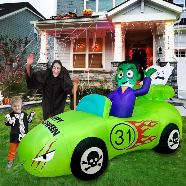 imageOurWarm 8FT Halloween Inflatable Car Frankenstein Inflatable Driving Monster Car with Blow Up Ghost Builtin LED Lights for Indoor Outdoor Spooky Halloween Decor Happy Halloween Inflatables ClearanceScary