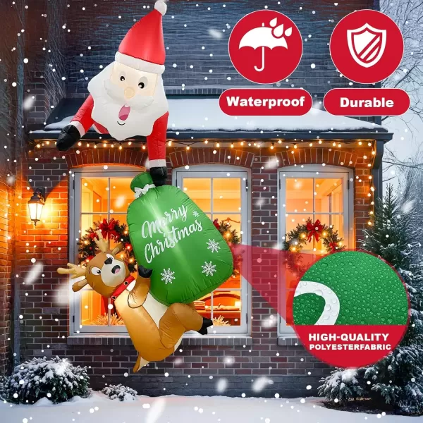 imageOurWarm 8FT Hanging Christmas Inflatable Outdoor Decoration Climbing Santa Claus Inflatable with Reindeer Persent Bag Christmas Blow Ups Outdoor Builtin LED Lights for Xmas Yard Trees Windows Eaves