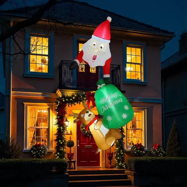 imageOurWarm 8FT Hanging Christmas Inflatable Outdoor Decoration Climbing Santa Claus Inflatable with Reindeer Persent Bag Christmas Blow Ups Outdoor Builtin LED Lights for Xmas Yard Trees Windows Eaves