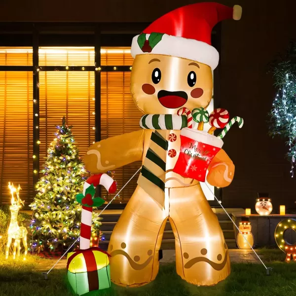 imageOurWarm Christmas Inflatables Outdoor Decorations Gingerbread Man 8FT Inflatable Christmas Yard Decorations with Buildin 8 LEDs Christmas Blowup Yard Decorations for Outdoor Indoor Lawn Garden1Gingerbread Man