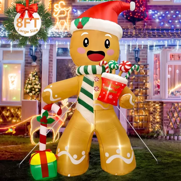 imageOurWarm Christmas Inflatables Outdoor Decorations Gingerbread Man 8FT Inflatable Christmas Yard Decorations with Buildin 8 LEDs Christmas Blowup Yard Decorations for Outdoor Indoor Lawn Garden1Gingerbread Man