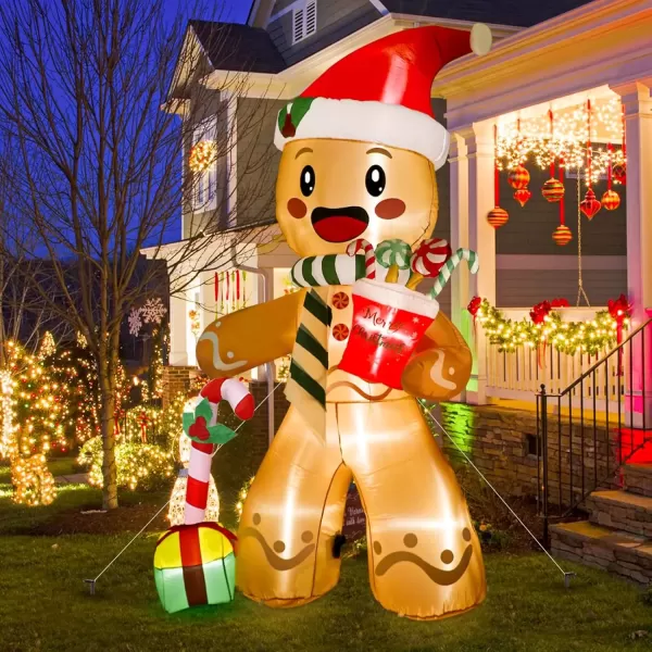 imageOurWarm Christmas Inflatables Outdoor Decorations Gingerbread Man 8FT Inflatable Christmas Yard Decorations with Buildin 8 LEDs Christmas Blowup Yard Decorations for Outdoor Indoor Lawn Garden1Gingerbread Man