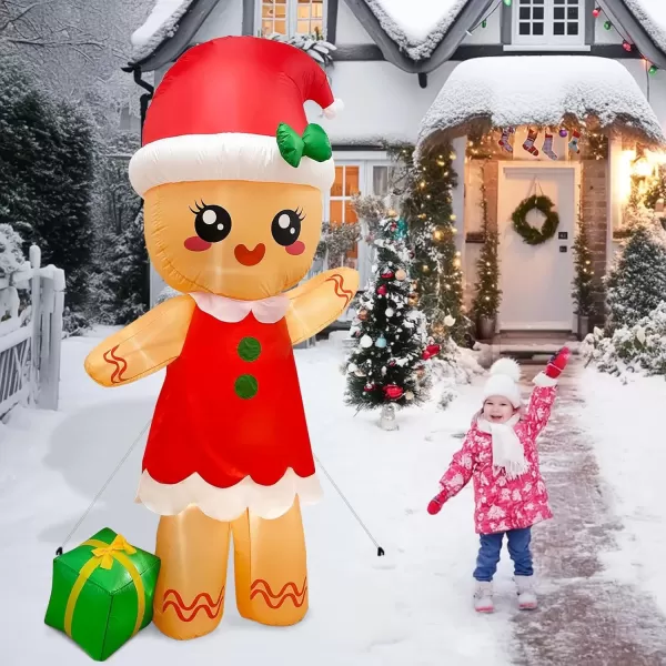 imageOurWarm Christmas Inflatables Outdoor Decorations Gingerbread Man 8FT Inflatable Christmas Yard Decorations with Buildin 8 LEDs Christmas Blowup Yard Decorations for Outdoor Indoor Lawn GardenGingerbread Girl