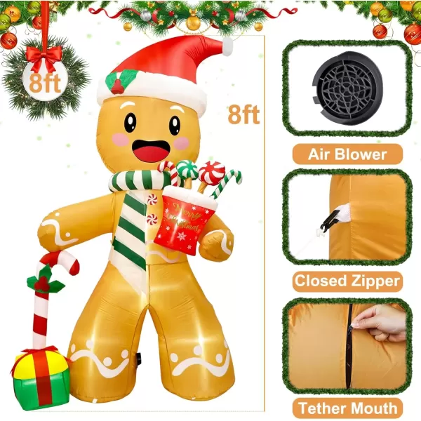 imageOurWarm Christmas Inflatables Outdoor Decorations Gingerbread Man 8FT Inflatable Christmas Yard Decorations with Buildin 8 LEDs Christmas Blowup Yard Decorations for Outdoor Indoor Lawn Garden1Gingerbread Man