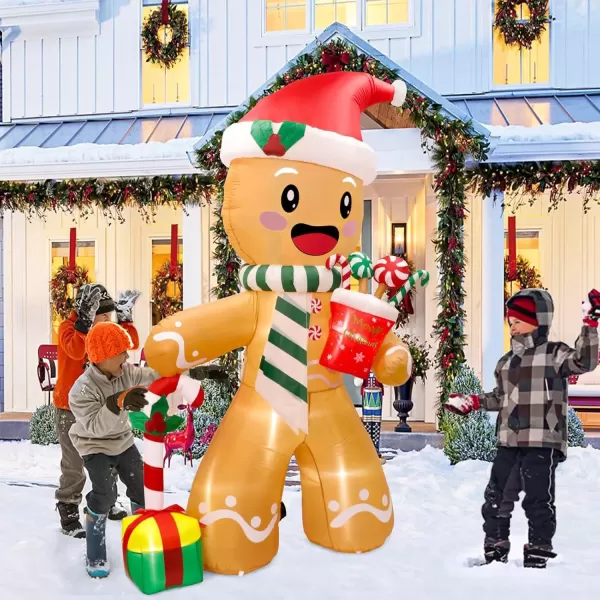 imageOurWarm Christmas Inflatables Outdoor Decorations Gingerbread Man 8FT Inflatable Christmas Yard Decorations with Buildin 8 LEDs Christmas Blowup Yard Decorations for Outdoor Indoor Lawn Garden1Gingerbread Man