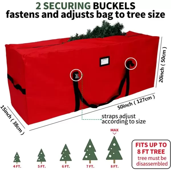 imageOurWarm Christmas Tree Storage Bag Extra Large Heavy Duty Storage Containers for 8 Ft Artificial Tree 600D Oxford Xmas Holiday Tree Storage Bags with Reinforced Handles Zipper Red 50quot x 15quot x 20quot