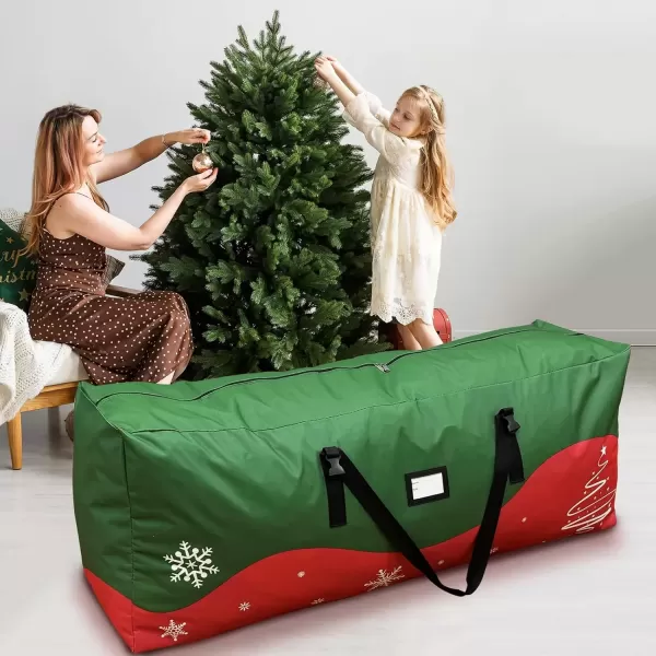 imageOurWarm Christmas Tree Storage Bag Extra Large Heavy Duty Storage Containers with Reinforced Handles Zipper for 75ft Artificial Tree 50quot x 15quot x 20quot 600D Oxford Xmas Holiday Tree Storage Bag GreenColorful