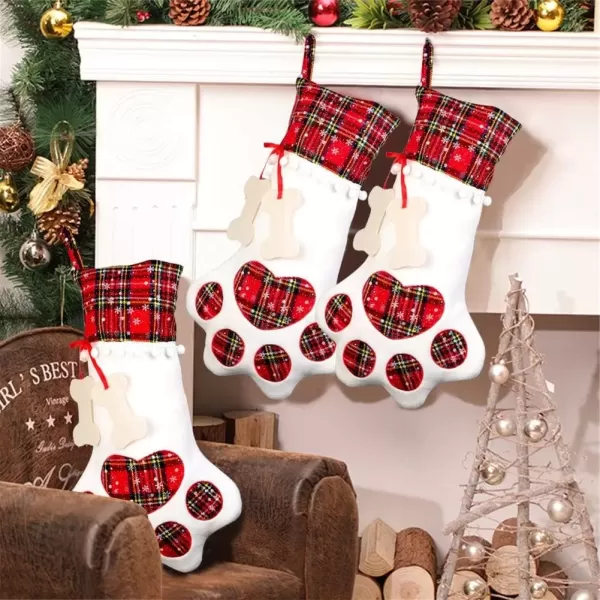 imageOurWarm Pet Dog Christmas Stocking Hanging Christmas Stockings with Large Red Buffalo Plaid Dog Paw for Christmas Fireplace Tree Decorations 18 x 11 Inch