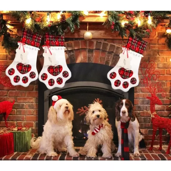 imageOurWarm Pet Dog Christmas Stocking Hanging Christmas Stockings with Large Red Buffalo Plaid Dog Paw for Christmas Fireplace Tree Decorations 18 x 11 Inch