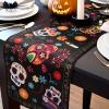 imageOurWarm Halloween Table Runner 72 inches Long Day of Dead Halloween Decor Indoor Skeleton Flowers Candles Halloween Table Decorations for Kitchen Indoor Outdoor Home Party