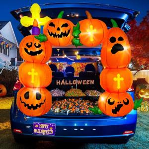 imageOurWarm 4FT Trunk or Treat Car Decorations Kit Halloween Car Decoration Blow Ups Stacked Pumpkin Arch ampamp Cross with LED Lights for SUV Truck Yard Garden Halloween Inflatable Outdoor Decoration