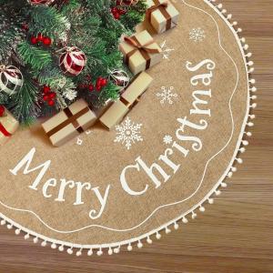imageOurWarm Christmas Tree Skirt 48 Inches Burlap Tree Skirt for Artificial Trees Printed with Snowflakes and Merry Christmas Brown Rustic Tree Skirt for Christmas Decorations New Year Holiday Party48 inch